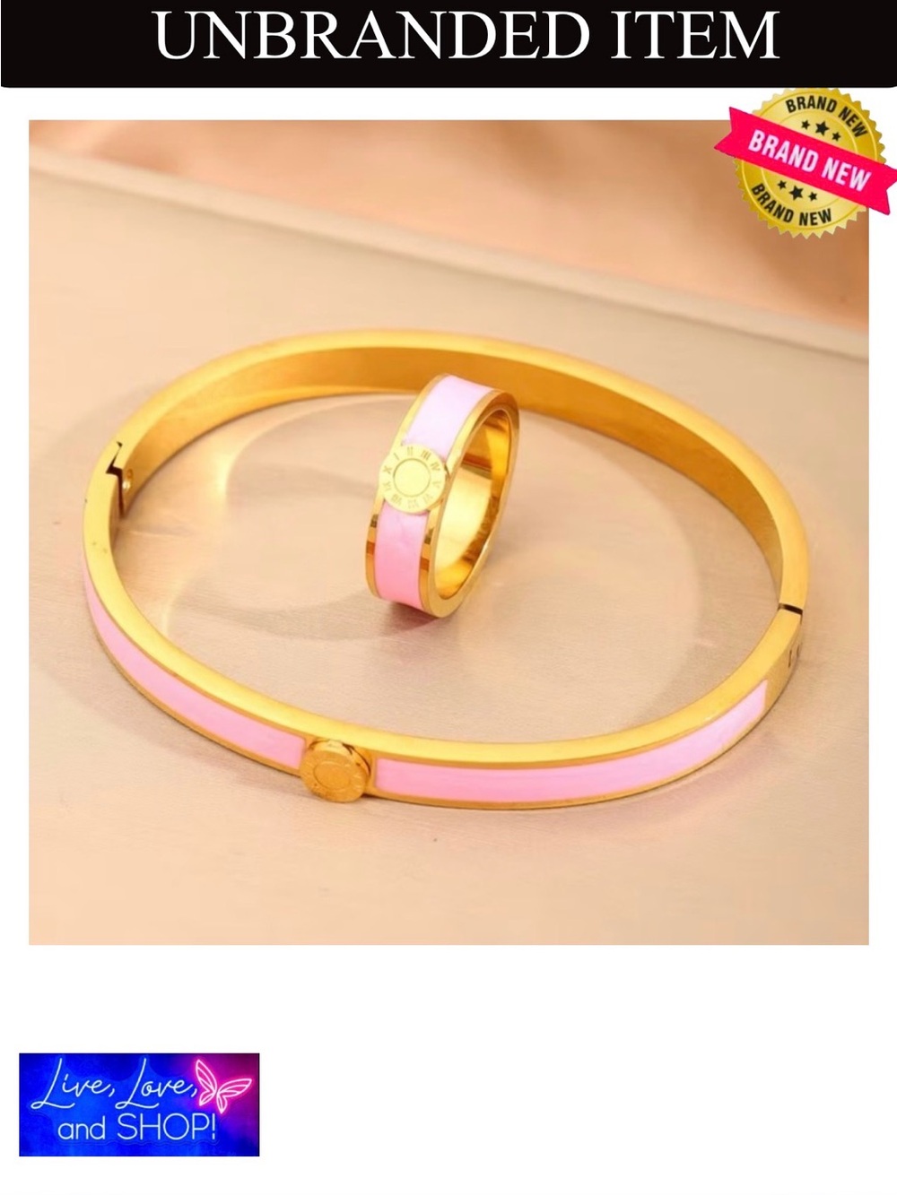 BRACELET & RING SET: Pink and Gold Bangle, NWOT